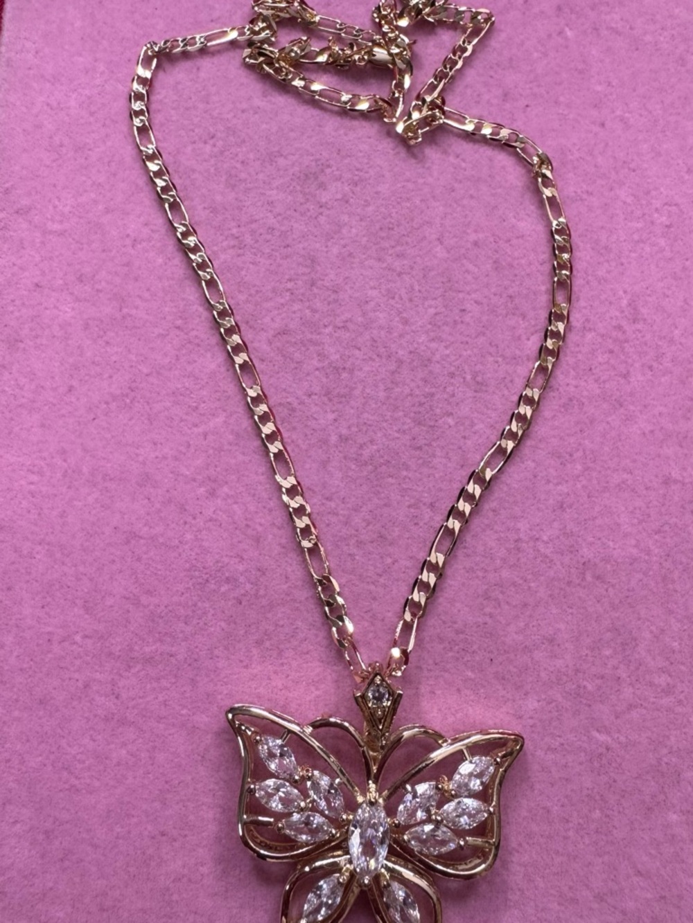 Gold Butterfly Pendant Necklace in Gold Tone